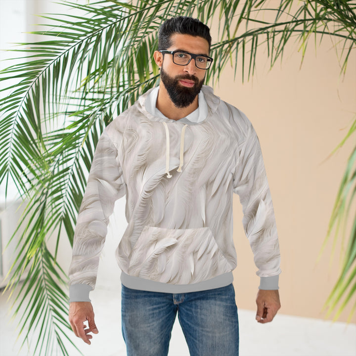Luxurious White Feather-pattern Unisex Pullover Hoodie