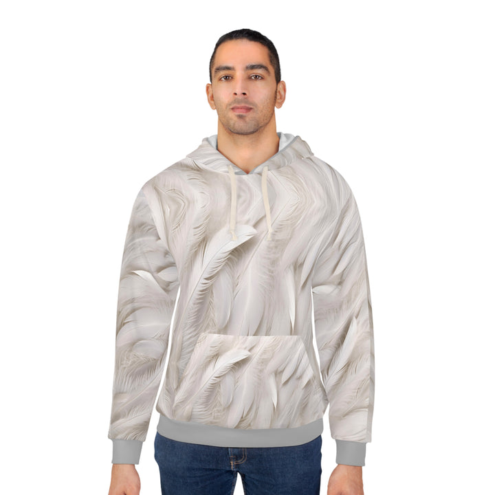 Luxurious White Feather-pattern Unisex Pullover Hoodie