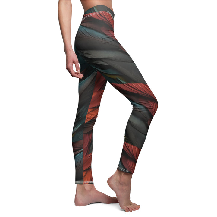 Ornate Scarlet Macaw feather Women's Casual Leggings